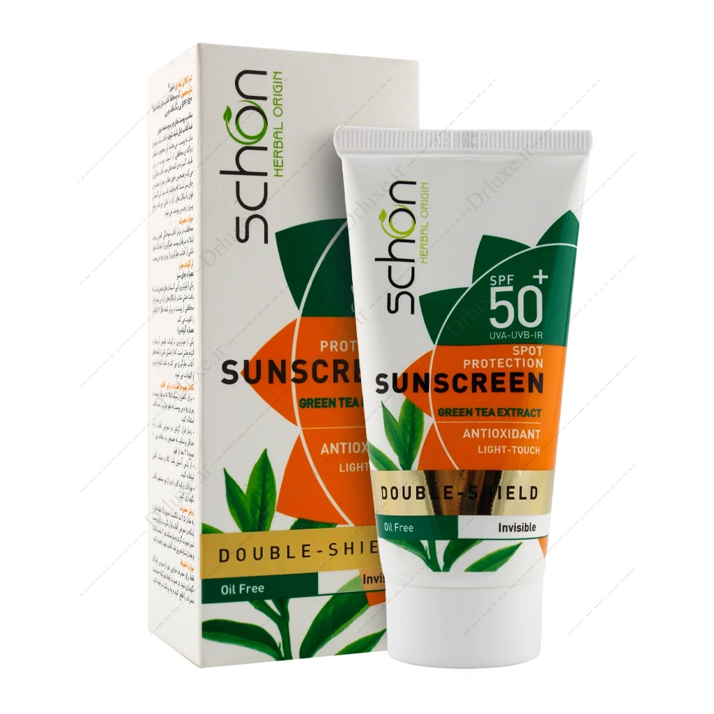 کرم ضد آفتاب SPF50 بی رنگ دابل شیلد فاقد چربی شون 50 میلی‌لیتر